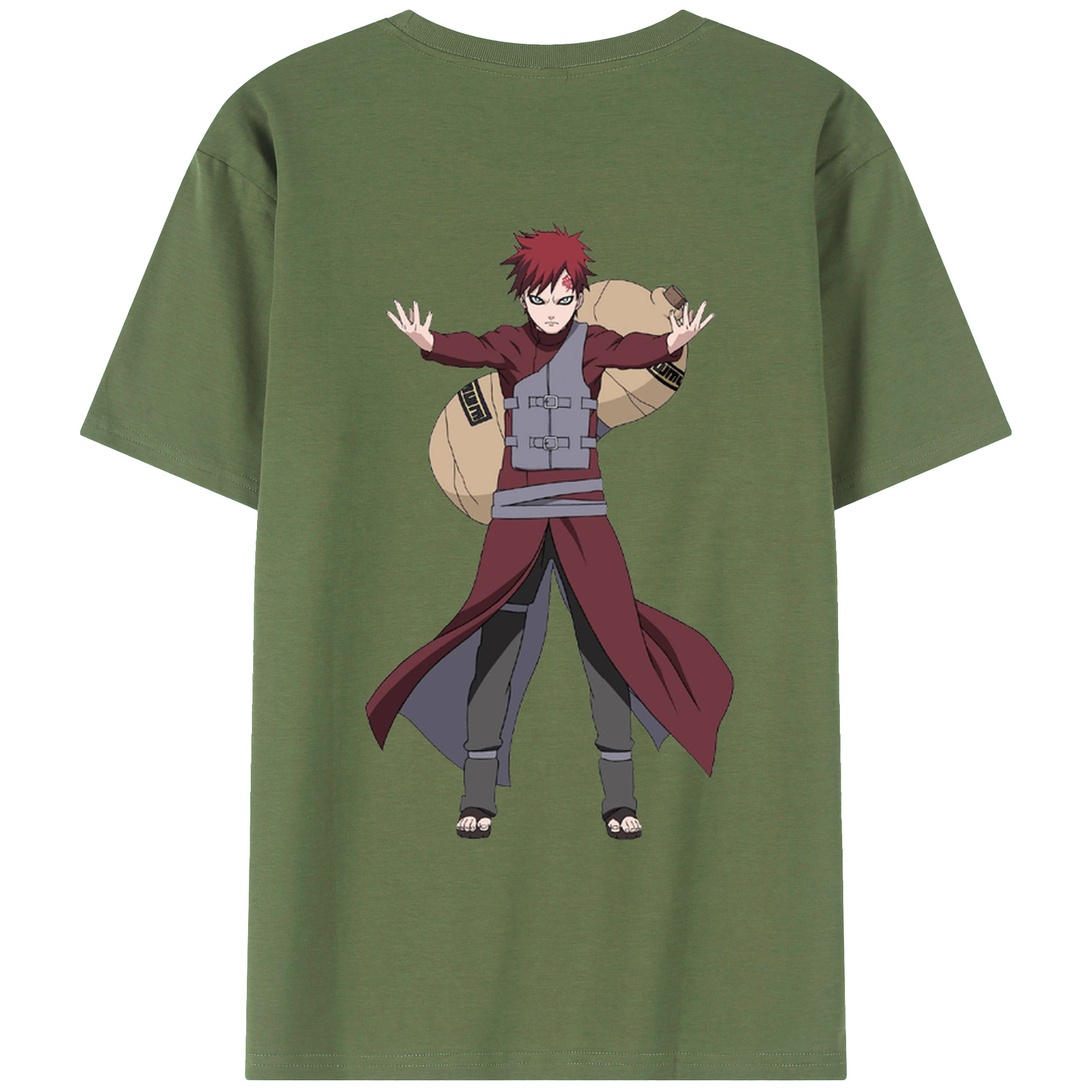（画像用） NARUTO -ナルト- ガアラ Gaara 綿100％ メンズ半袖Tシャツ（バックプリント） 通気性